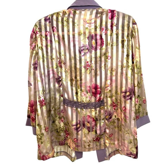 Vintage 90s DRESS BARN WOMAN Organza Rose Open Front Sheer Jacket Sz 14 L/XL - Picture 3 of 9